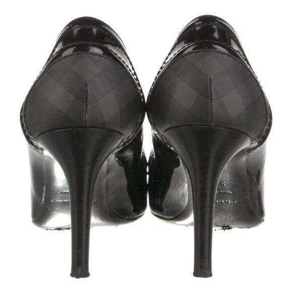 BURBERRY Black Gray Check Quilted Patent Leather Heels Pumps EU 37.5 US 7.5 - Picture 5 of 6